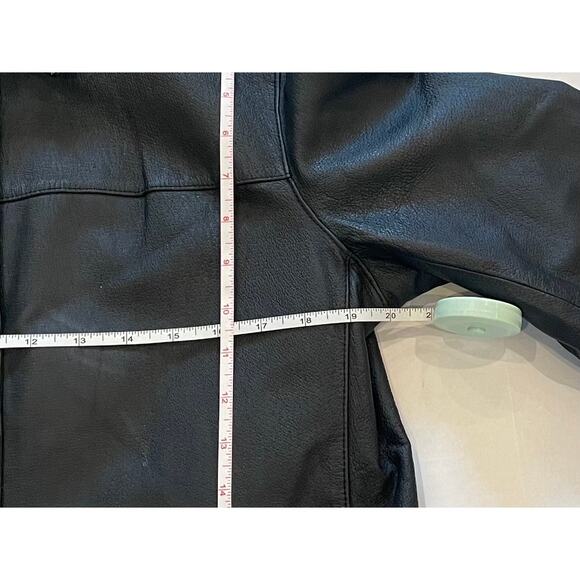 Vintage Newport News Black Button Down Fitted Leather Jacket/Blazer, Size L - Picture 9 of 11